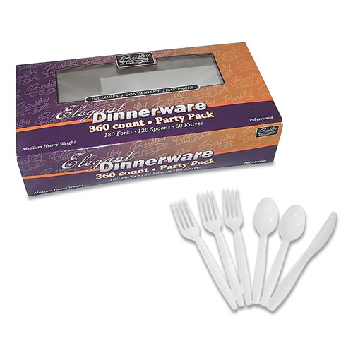 Berkley Square Medium Heavyweight Party Pack, Medium Heavyweight Forks, Knives, Spoons, White, 360/Pack