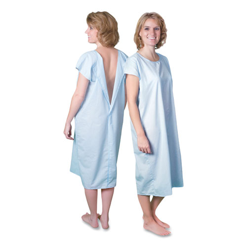 Cloth Patient Gown, Cotton-Polyester Blend, Large, Chest Size 38" to 42", Blue