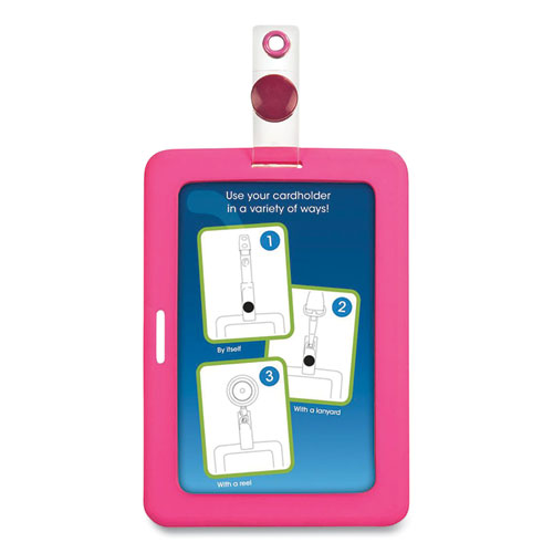 MyID Badge Holder, Vertical/Horizontal, 3 5/8 x 2 1/4, Pink, 1/ea