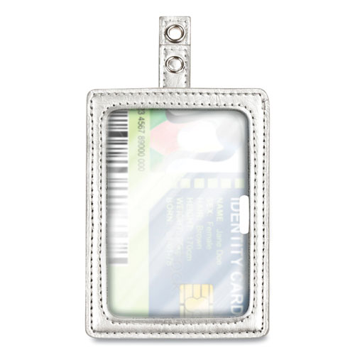 Image of MyID Leather ID Badge Holder, Vertical/Horizontal, 2.5 x 4, Silver