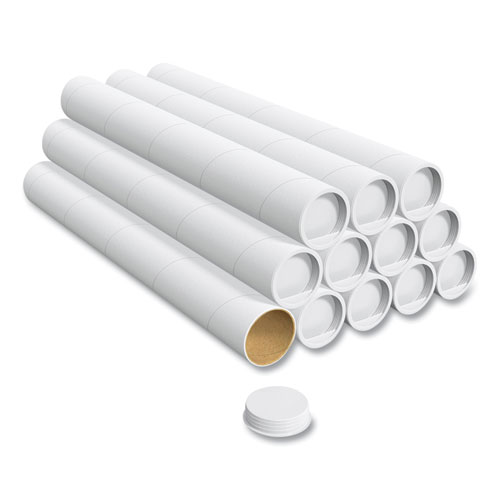 Image of Mailing Tube with Caps, 24" Long, 3" Diameter, White, 12/Box