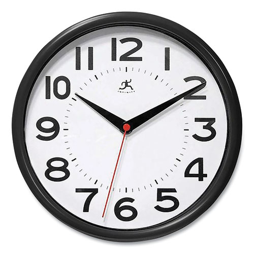Metro Wall Clock, 9" Diameter, Black Case, 1 AA (sold separately)