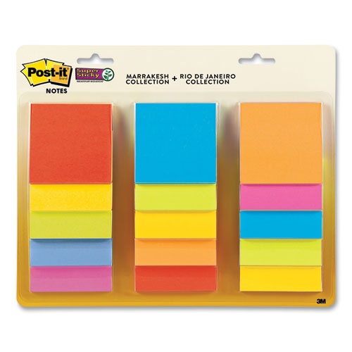 Pad Collection Assortment Pack, 3" x 3", Energy Boost and Playful Primaries Color Collections, 45 Sheets/Pad, 15 Pads/Pack