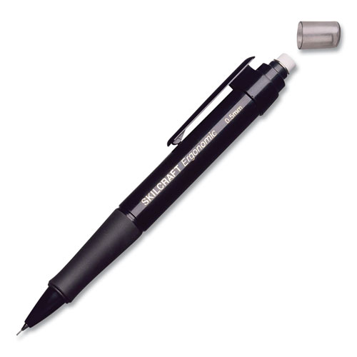 7520014512271 SKILCRAFT Ergonomic Mechanical Pencil, 0.5 mm, HB (#2.5), Black Lead, Black Barrel, 6/Pack