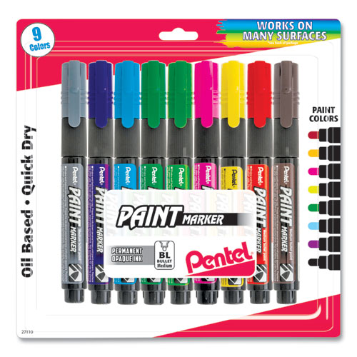 Pentel® Opaque Bullet Tip Paint Markers, Medium Bullet Tip, Assorted Colors, 9/Pack