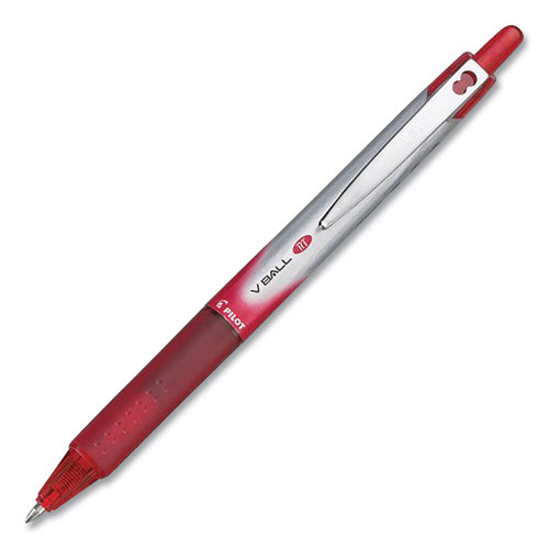 VBall RT Liquid Ink Roller Ball Pen, Retractable, Fine 0.7 mm, Red Ink, Red/White Barrel, Dozen