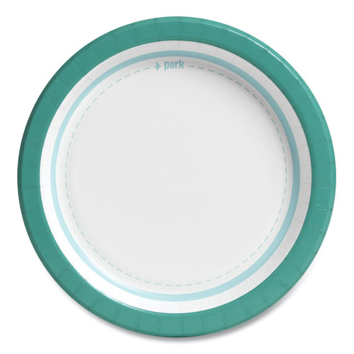 Everyday Paper Plates, 8.5" dia, White/Teal, 125/Pack