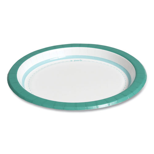Image of Perk™ Everyday Paper Plates, 8.5" Dia, White/Teal, 125/Pack