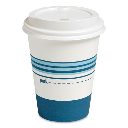 Paper Hot Cup and Plastic Dome Lid Combo, 12 oz, White/Blue, 50 Sets/Pack
