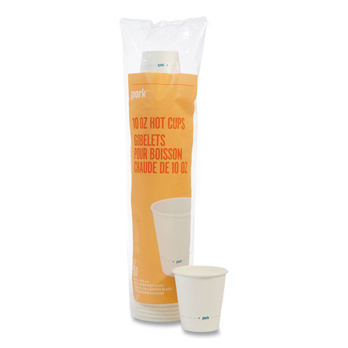 White Paper Hot Cups, 10 oz, 50/Pack