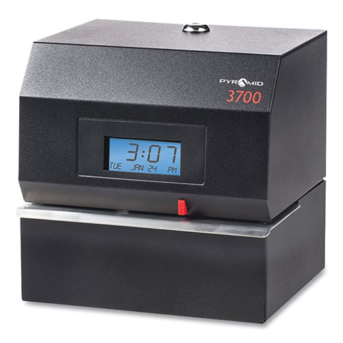 Image of Pyramid Technologies 3700 Heavy-Duty Time Clock And Document Stamp, Lcd Display, Black