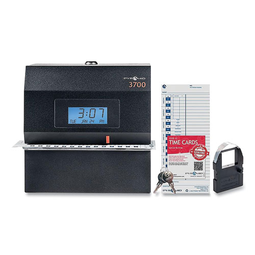 3700 Heavy-Duty Time Clock and Document Stamp, LCD Display, Black