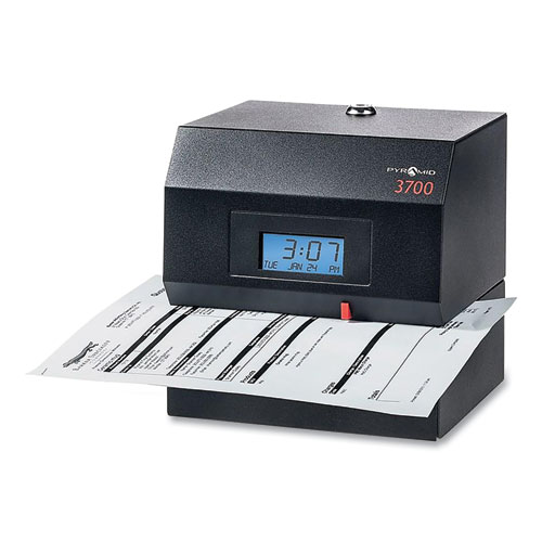 Image of Pyramid Technologies 3700 Heavy-Duty Time Clock And Document Stamp, Lcd Display, Black