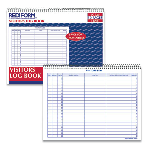Visitors Log Book, Blue/White/Red Cover, 11 x 8.5 Sheets, 50 Sheets/Book