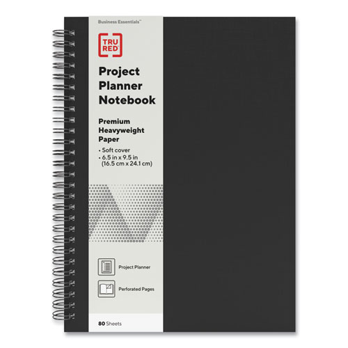Wirebound Soft-Cover Project-Planning Notebook, 1 Subject, Project-Management Format, Black Cover, 9.5 x 6.5, 80 Sheets