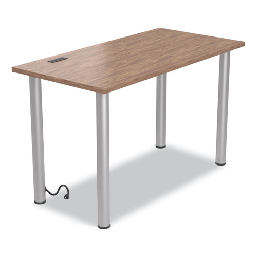 Image of Essentials Writing Table-Desk with Integrated Power Management, 47.5" x 23.7" x 28.8", Espresso/Aluminum