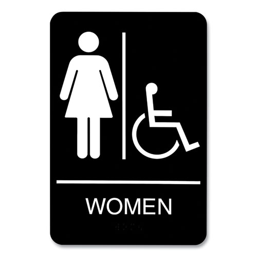 Headline® Sign ADA Sign, Women/Wheelchair Accessible Tactile Symbol, Plastic, 6 x 9, Black/White