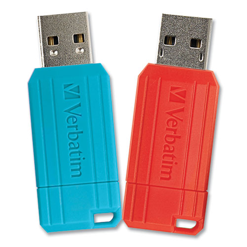 PinStripe USB 2.0 Flash Drive, 64 GB, Caribbean Blue/Red, 2/Pack