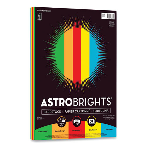 Image of Astrobrights® Color Cardstock, 65 Lb Cover Weight, 8.5 X 11, Assorted Primary Colors, 50/Pack
