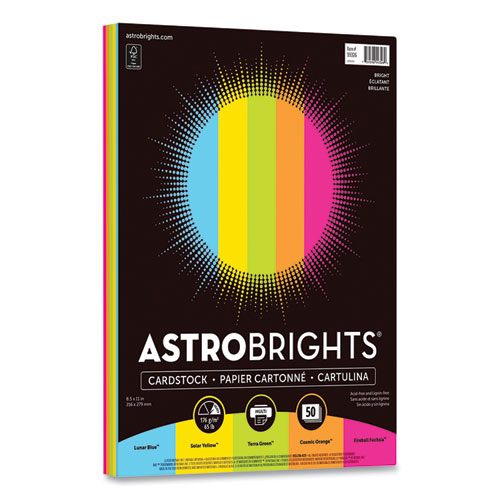 Image of Astrobrights® Color Cardstock, 65 Lb Cover Weight, 8.5 X 11, Assorted Bright Colors, 50/Pack