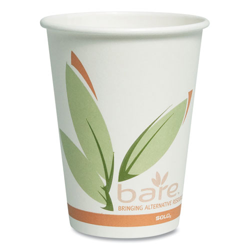 Image of Solo® Bare Eco-Forward Recycled Content Pcf Paper Hot Cups, 12 Oz, Green/White/Beige, 1,000/Carton