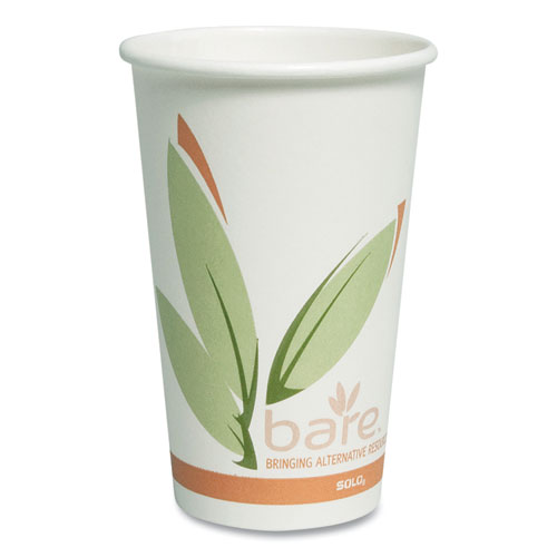 SOLO® Bare Eco-Forward Recycled Content PCF Paper Hot Cups, 16 oz, Green/White/Beige, 1,000/Carton