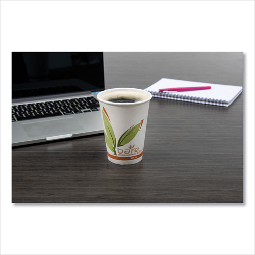 Bare Eco-Forward Recycled Content PCF Paper Hot Cups, ProPlanet Seal, 12 oz, Green/White/Beige, 1,000/Carton