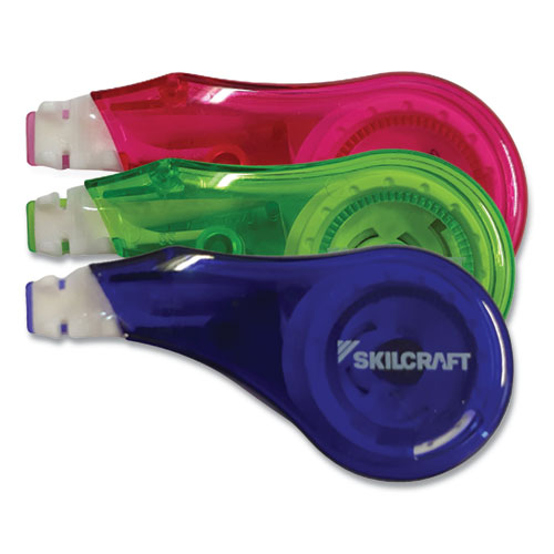 7510016919671 SKILCRAFT Correction Tape Recycled Mini-Dispenser, Non-Refillable, Blue/Green/Red, 0.2" x 394", 3/Pack