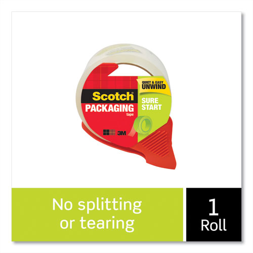 Image of Scotch® Sure Start Packaging Tape With Dispenser, 3" Core, 1.88" X 38.2 Yds, Clear