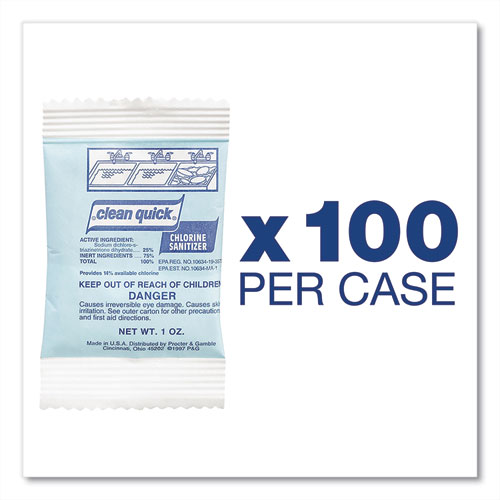 Image of Clean Quick® Powdered Chlorine-Based Sanitizer, 1Oz Packet, 100/Carton