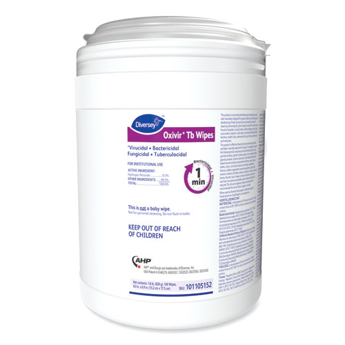 Diversey™ Oxivir TB Disinfectant Wipes, 6 x 6.9, Characteristic Scent, White, 160/Canister, 4 Canisters/Carton