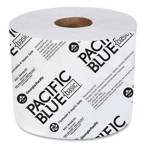 Georgia Pacific® Professional Pacific Blue Basic High-Capacity Bathroom Tissue, Septic Safe, 2-Ply, White, 1,000 Sheets/Roll, 48 Rolls/Carton