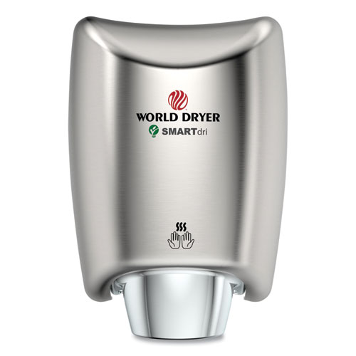 WORLD DRYER® SMARTdri Hand Dryer, 110-120 V, 9.33 x 7.67 x 12.5, Aluminum, White