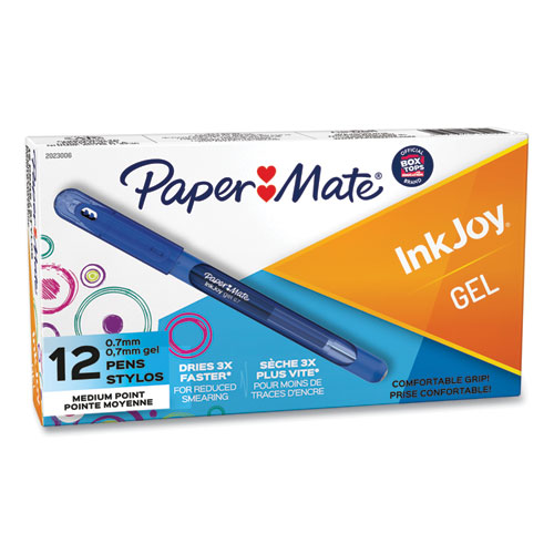 Image of Paper Mate® Inkjoy Gel Pen, Stick, Medium 0.7 Mm, Blue Ink, Blue Barrel, Dozen