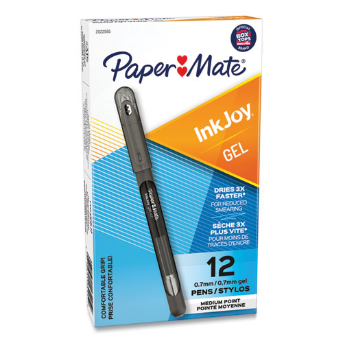 Image of Paper Mate® Inkjoy Gel Pen, Stick, Medium 0.7 Mm, Black Ink, Black Barrel, Dozen