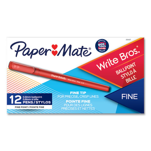 Image of Paper Mate® Write Bros. Ballpoint Pen, Stick, Fine 0.8 Mm, Red Ink, Red Barrel, Dozen