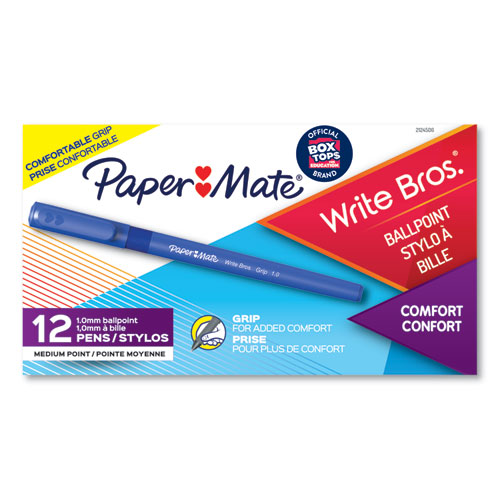Image of Paper Mate® Write Bros. Grip Ballpoint Pen, Stick, Medium 1 Mm, Blue Ink, Blue Barrel, Dozen