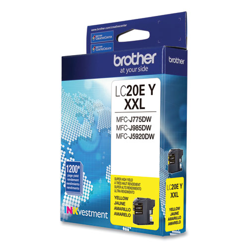 Image of Brother Lc20Ey Inkvestment Super High-Yield Ink, 1,200 Page-Yield, Yellow
