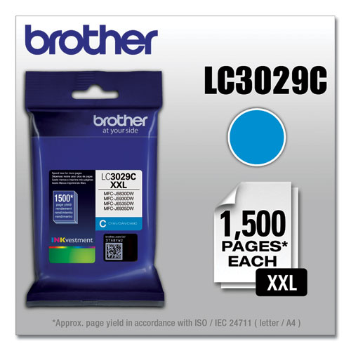 Image of Brother Lc3029C Inkvestment Super High-Yield Ink, 1,500 Page-Yield, Cyan