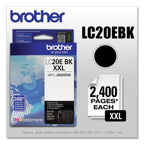 Image of Brother Lc20Ebk Inkvestment Super High-Yield Ink, 2,400 Page-Yield, Black