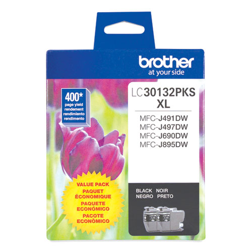 Brother Lc30132Pks High-Yield Ink, 400 Page-Yield, Black, 2/Pack