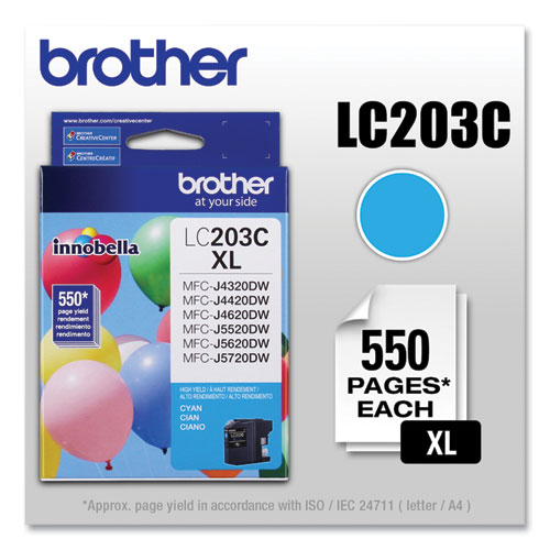 Image of Brother Lc203C Innobella High-Yield Ink, 550 Page-Yield, Cyan