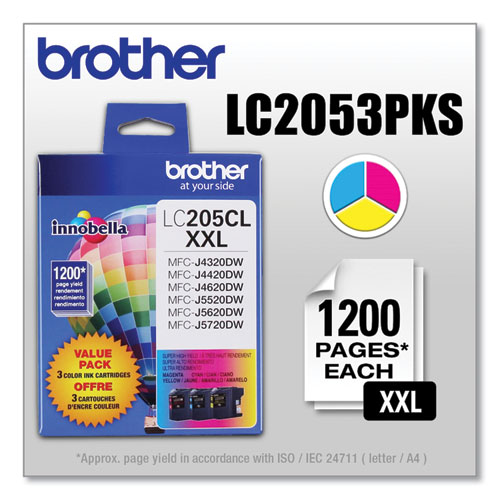 Image of Brother Lc2053Pks Innobella Super High-Yield Ink, 1,200 Page-Yield, Cyan/Magenta/Yellow