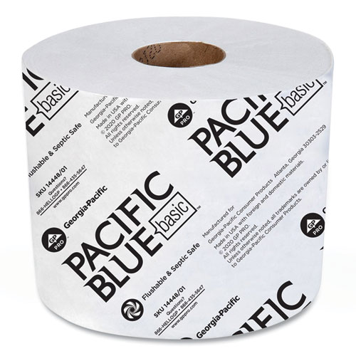 Georgia Pacific® Professional Pacific Blue Basic High-Capacity Bathroom Tissue, Septic Safe, 1-Ply, White, 1,500/Roll, 48/Carton