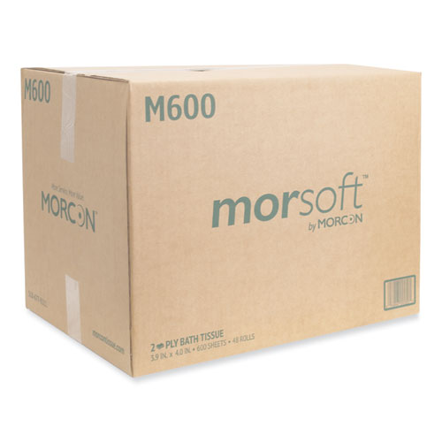 Morsoft Controlled Bath Tissue, Septic Safe, 2-Ply, White, 600 Sheets/Roll, 48 Rolls/Carton