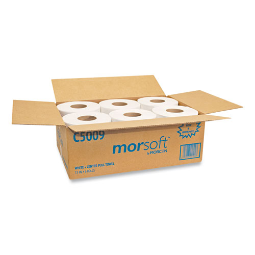 Image of Morcon Tissue Morsoft Center-Pull Roll Towels, 2-Ply, 6.9" Dia, 500 Sheets/Roll, 6 Rolls/Carton