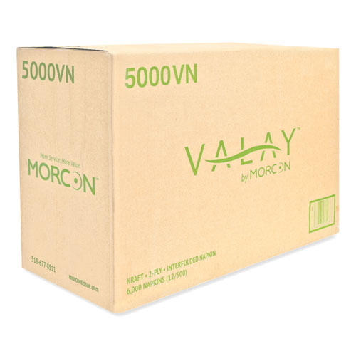 Image of Morcon Tissue Valay Interfolded Napkins, 2-Ply, 6.5 X 8.25, Kraft, 6,000/Carton