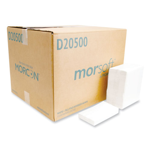 Morsoft Dispenser Napkins, 1-Ply, 6 x 13, White, 500/Pack, 20 Packs/Carton