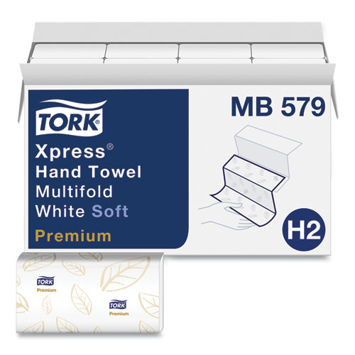Tork® Premium Soft Xpress 3-Panel Multifold Hand Towels, 2-Ply, 9.13 x 9.5, White with Blue Leaf, 135/Packs, 16 Packs/Carton
