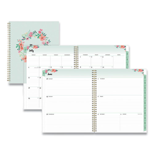 Blue Sky® Laurel Academic Year Weekly/Monthly Planner, Floral Artwork, 11 X 8.5, Green/Pink Cover, 12-Month (July-June): 2021-2022